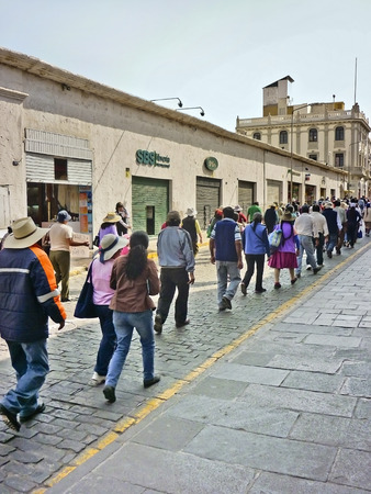 March of workers strike in the citiy of "Arequipa" in Peru, South America.のeditorial素材