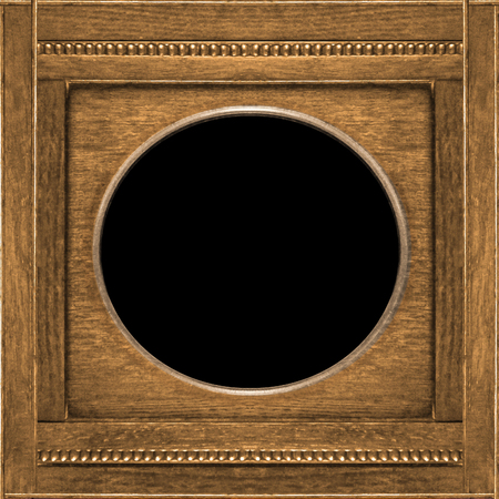 Old style wood material ornament photo frame template in brown tones and square format.の写真素材