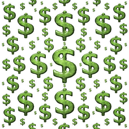 Dollar sign or money symbol pattern in grunge style in green tones against white background.の写真素材