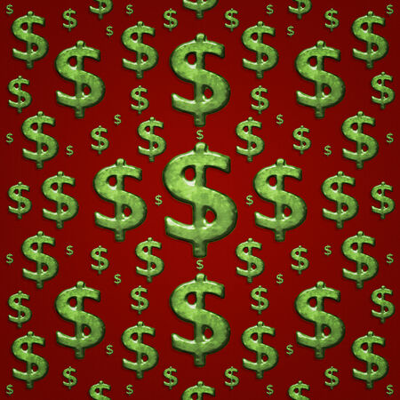Dollar sign or money symbol pattern in grunge style in green tones against red background.の写真素材