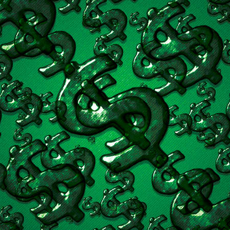 Dollar sign or money symbol motif pattern artwork composition in grunge style in green tones against green .の写真素材