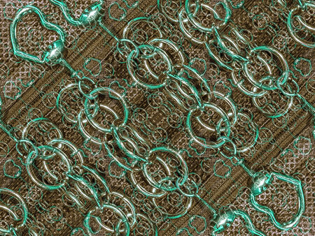 Digital photo collage and manipulated abstract geometric artwork in turquoise and brown tones.