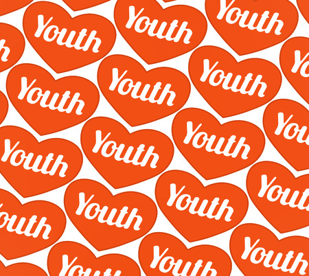 Graphic icon symbol in vector style pattern young or youth concept idea with typographic design youth text and heart-shaped graphic as background in orange and white tones.の写真素材