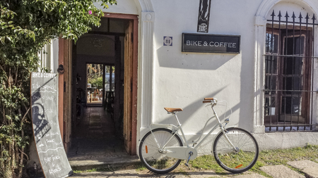 Nice and calm outdoor park detail photo with a bicycle as the main subject.のeditorial素材