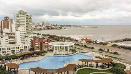 Aerial view in a cloudy day in Punta del Este which is the most famous seaside resort in Uruguay and one of the most exclusive of South America.のeditorial素材