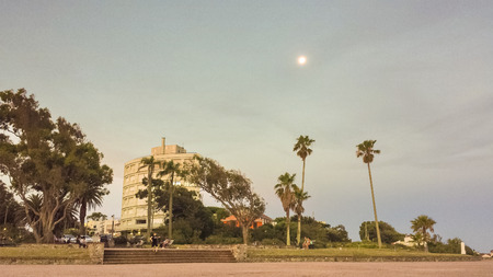 MONTEVIDEO, URUGUAY, DECEMEBER 2013 - Plaza Virgilio square with people in Montevideo, the capital city of Uruguay.のeditorial素材