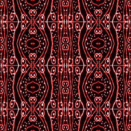 Digital art technique style abstract ornament tribal decorative pattern in vivid and saturated red tones and black background.の写真素材