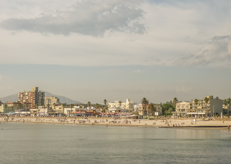 Crowded beach in Piriapolis, a beautiful seaside resort near Punta del Este in the coast of Uruguay.のeditorial素材