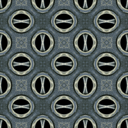 Digital art collage and manipulated technique futuristic tech arabesque pattern background in metallic blue tones.の写真素材