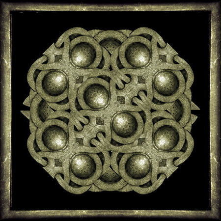 Stone material celtic style unique decorative mystic framed symbol in pale brown tones in black backgroundの写真素材