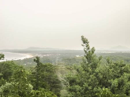 Spectacular aerial view landscape in a cloudy and cold day of Laguna del Sauce in the city of Maldonado in Uruguay.の写真素材