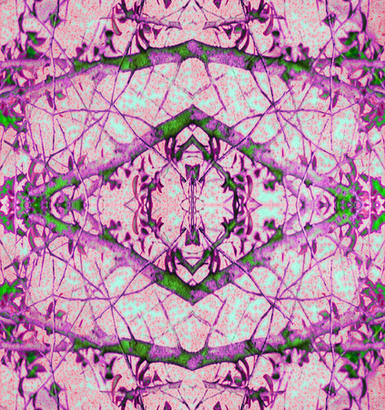 Digital collage technique ornate floral motif modern pattern in pink and magenta colors.