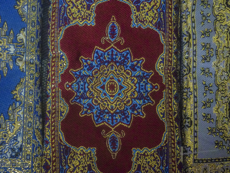 Beautiful turkish fashion accessories close up view with complex ornament decorations in colorful mixed colors.の写真素材