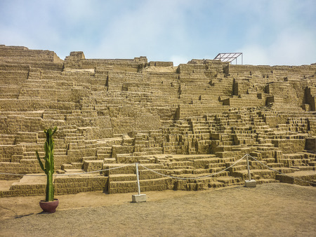 Ruins of Huaca Pucllana pyramids of ancient andean cultures located in the city of Lima in Peruの写真素材