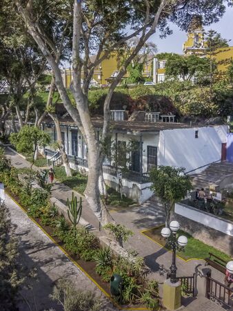 LIMA, PERU, APRIL 2014 - Aerial view of nice and elegant urban distric called barranco located in the city of Lima in Peru.のeditorial素材