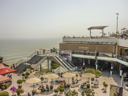 LIMA, PERU, APRIL 2014 - Aerial view of the pacific coast from an outdoor mall in the city of Lima in Peru.のeditorial素材
