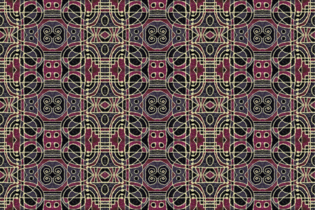 Tribal or ethnic digital style technique ornate abstract artwork with geometric shapes motif pattern...