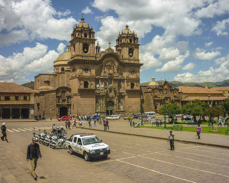 CUSCO, PERU, APRIL 2014 - Sunny day at the Plaza de Armas in the ancient city of Cusco in Peru, South America.のeditorial素材