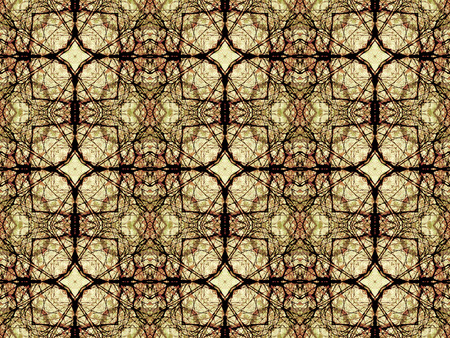 Digital collage style technique decorative ornate floral geometric motif modern pattern in pale oragen tones and black colors.の写真素材