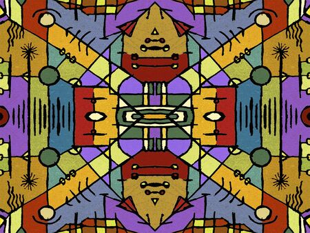 Tribal or ethnic style geometric abstract seamless pattern in vivid multicolored tones created with digital technique.の写真素材
