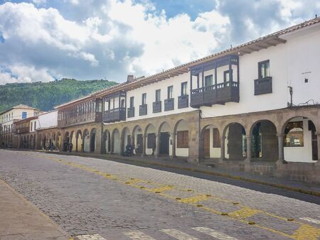 Perspective view of traditional spanish colonial style street and houses in Main Square in the city...