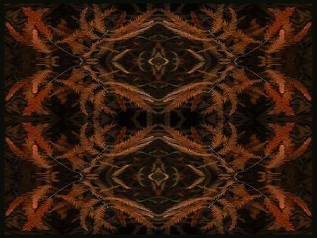 Digital collage technique ornament seamless pattern nature motif in warm tones and black background.の写真素材