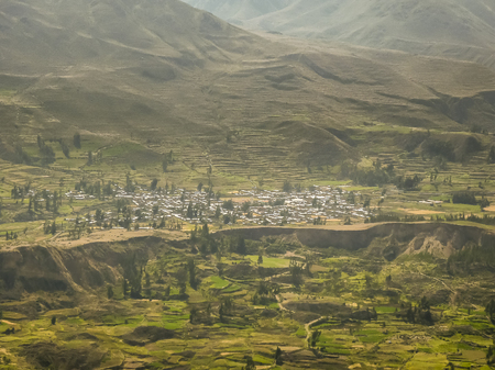 Distant view of poor village in the journey toward colca valley in the outsides of Arequipa city in Peru, South America.の写真素材