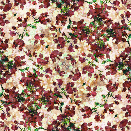 Lovely floral retro or vintage style motif pattern artwork in red and green  tones against textured grunge background.の写真素材