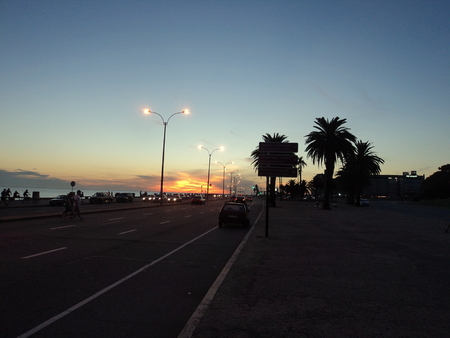 MONTEVIDEO, URUGUAY, FEBRAURY - 2015 - Perspective view of sunset time at the coast of Montevideo city, the capital of Uruguay in South Americaのeditorial素材