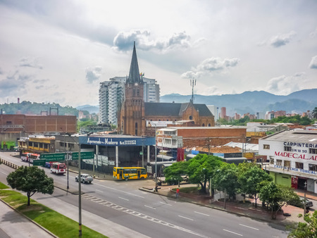 MEDELLIN, COLOMBIA, DECEMBER - 2014 - Aerial view of buildings and mountains in Medellin, one of the most important cities of Colombia.のeditorial素材
