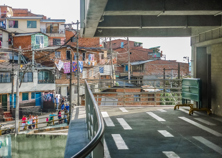 MEDELLIN, COLOMBIA, DECEMBER - 2014 - Urban scene of poor town in the city of Medellin in Colombia, South America.のeditorial素材