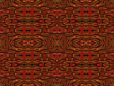 Intricate geometric tribal style abstract seamless pattern in vivid and saturated red and orange...