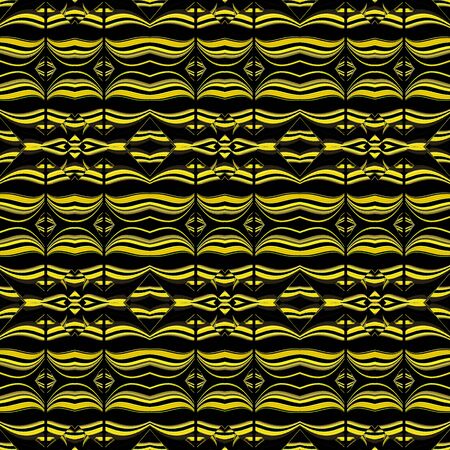 Digital art technique modern abstract geoemtric seamless pattern in vivid yellow and black colors.の写真素材