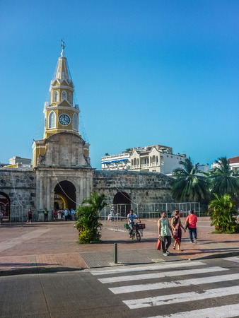 CARTAGENA, COLOMBIA, DECEMBER - 2014 - Sunny dat at entrance of historic center in Cartagena, the most famous colonial seaside resort of Colombia, South America.のeditorial素材