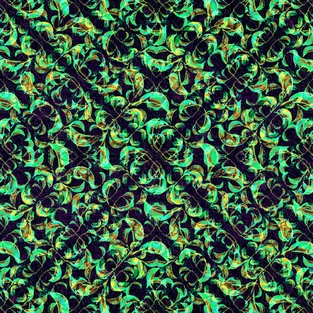 Luxury decorative modern ornament collage nature motif seamless pattern in vivid cold colors and blue background.の写真素材