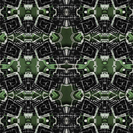 Digital art technique geometric modern abstract tech pattern in green and black colorsの写真素材