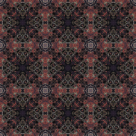 Digital art techinque modern baroque abstract decorative checked seamless pattern mosaic design in red tones.の写真素材