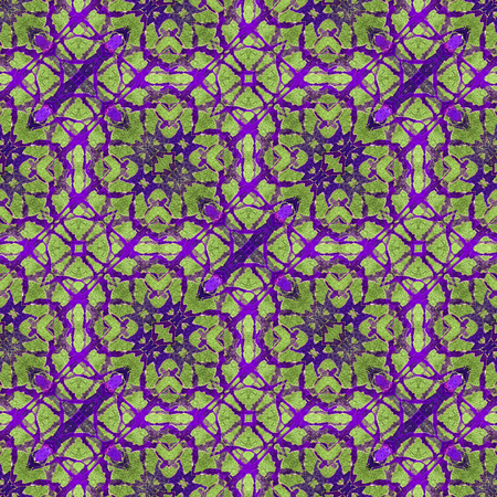 Digital art techinque modern abstract decorative arts and crafts seamless pattern mosaic design in vivid green and violet tones.の写真素材