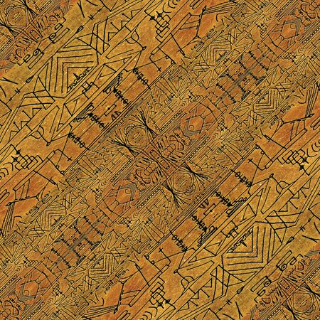 Digital style abstract intricate geometric ethnic pattern in orange and black  tones.の写真素材