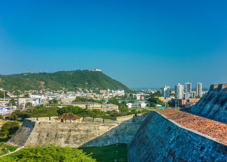 Nice view of architecture and nature of Cartagena from San Felipe de Barajas Fortress, an spanish colonial style defense building.のeditorial素材