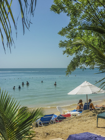 CARTAGENA, COLOMBIA, JANUARY - 2015 - Beautiful sunny day at tropical island resort in Cartagena, the most famous watering place of Colombiaのeditorial素材