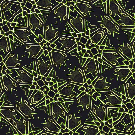 Digital art style futuristic or tech geometric abstract intricate pattern in green tones.の写真素材