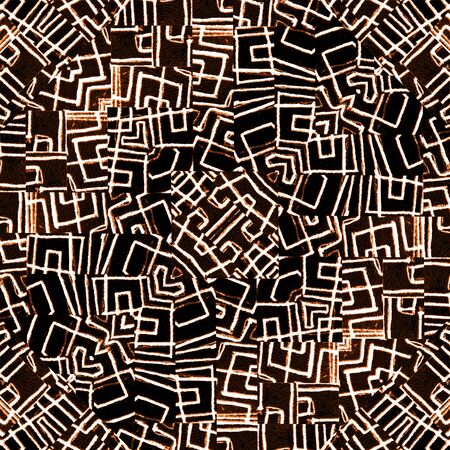 Digital style abstract geometric tribal intricate pattern in warm and black tones.の写真素材