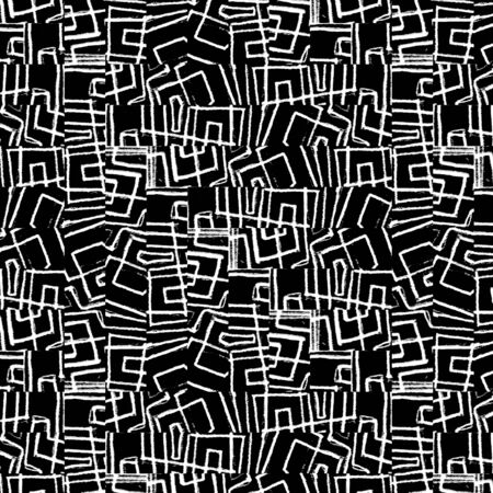 Digital style abstract geometric tribal seamless pattern in black and white tones.の写真素材