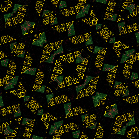 Luxury decorative modern abstract geometric complex ornate pattern in vivid mixed colors and black backgroundの写真素材
