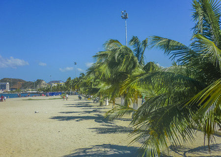 Beautiful sunny day at tropical beach in Santa Marta, one of the most important watering places of Colombiaのeditorial素材