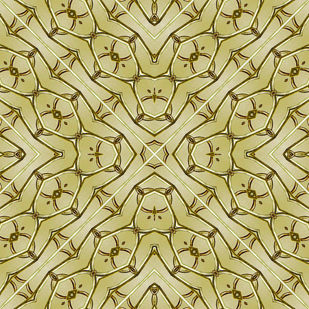 Digital art technique ancient luxury modern baroque geometric decorative checks seamless pattern in vivid golden colors.の写真素材