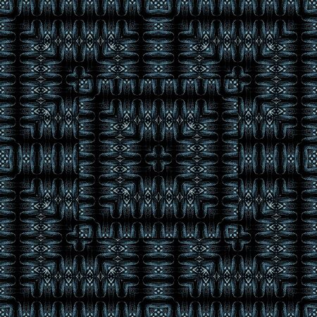 Digital art technique modern geometric check abstract pattern mosaic design in blue and black tones.の写真素材