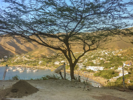 Aerial view of the bay of Taganga, one of the most important watering places of the caribbean cost of Colombia.の写真素材