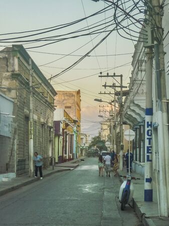 SANTA MARTA, COLOMBIA, JANUARY - 2015 - Almost sunset urban scene in traditional neighbourhood of Santa Marta, one of the most important watering places of Colombiaのeditorial素材